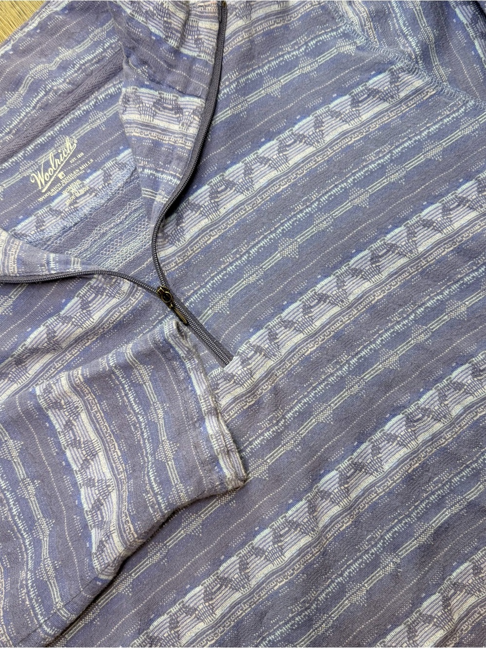 Woolrich Womens XL Quarter Zip Pullover Periwinkle Blue Tribal Stripe Alpine